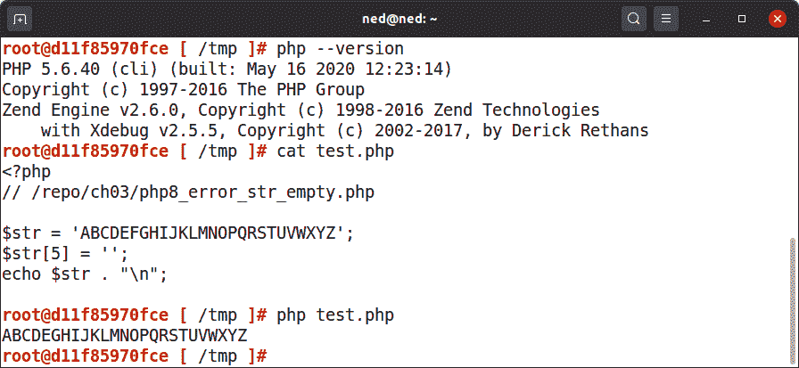 Figure 3.1 – PHP 5.6 output showing successful character removal 