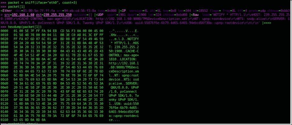 Packet sniffing with Scapy