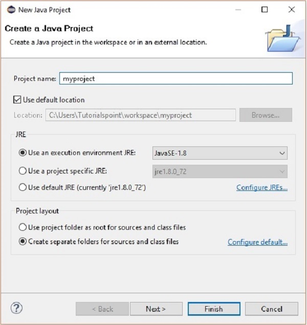 Create project wizard