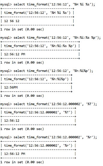 MySQL Datetime time_format() Function