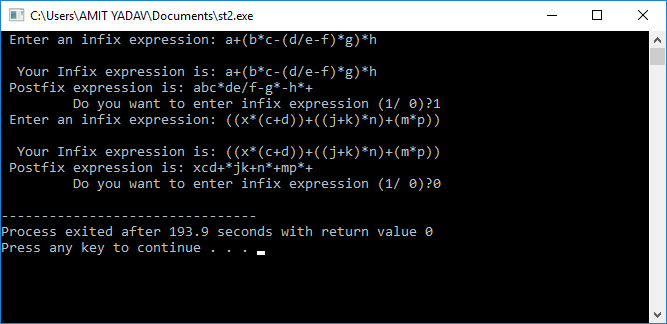 Program to convert infix to postfix expression in C++ using the Stack Data Structure